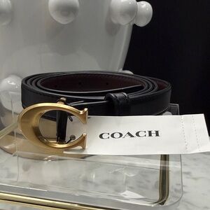 Coach Black Leather Belt with Gold C Buckle